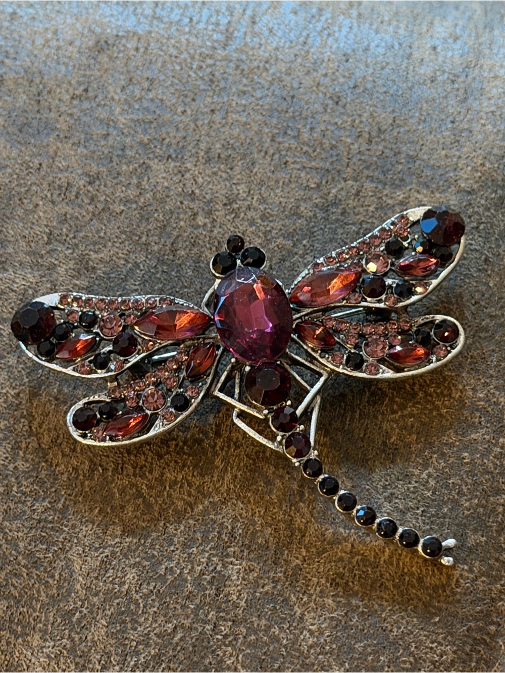 Rhinestone Dragonfly Brooch - Purple Crystal Accent